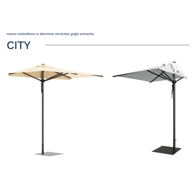 mezzo ombrellone modello City con piastra base 70 x 70