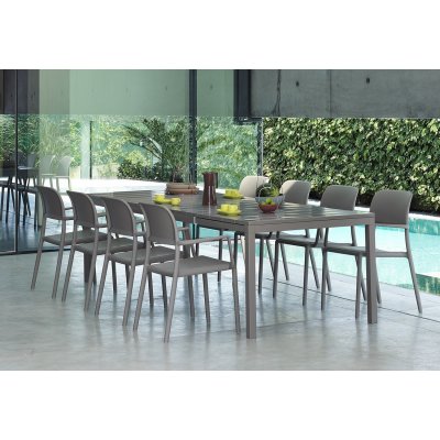 Set tavolo Rio 210 colore tortora allungato misura 100 x 280 x h76 con 8 sedie Riva