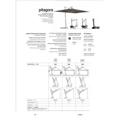 scheda tecnica ombrellone a braccio Pitagora