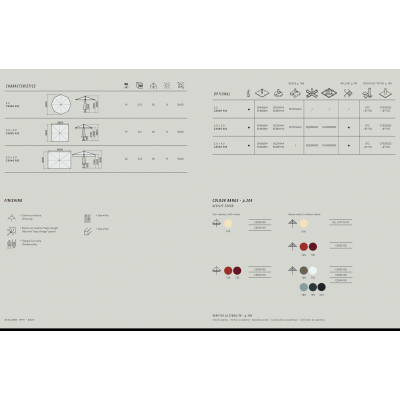 dimensioni, finitura, tessuti e accessori previsti per l'ombrellone Rimini Standard