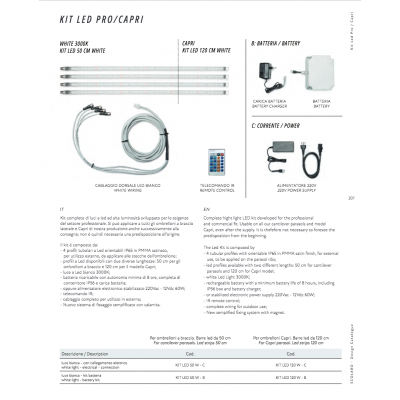 kit led con alimentazione a cavo o batteria