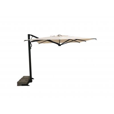 ombrellone Astro Carbon con tessuto ecru A1 base in appoggio - B1DS- con 4 zavorre in cemento e graniglia con maniglie BC5151