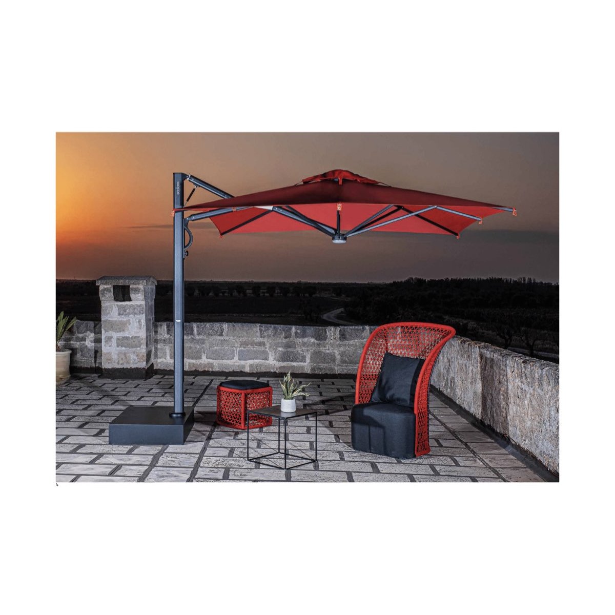 ombrellone Astro Carbon, base con carter, tessuto terracotta