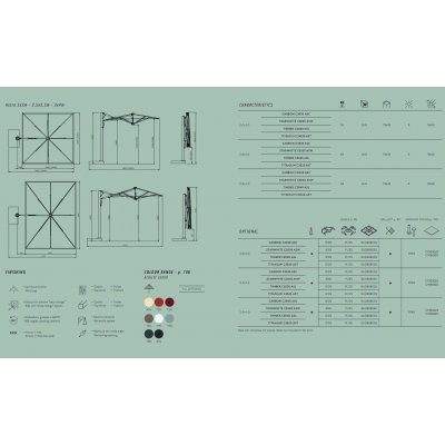 dimensioni, finiture, accessori e tessuti previsti per l'ombrellone  serie Astro