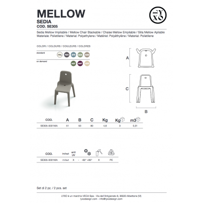 sedia Mellow scheda tecnica