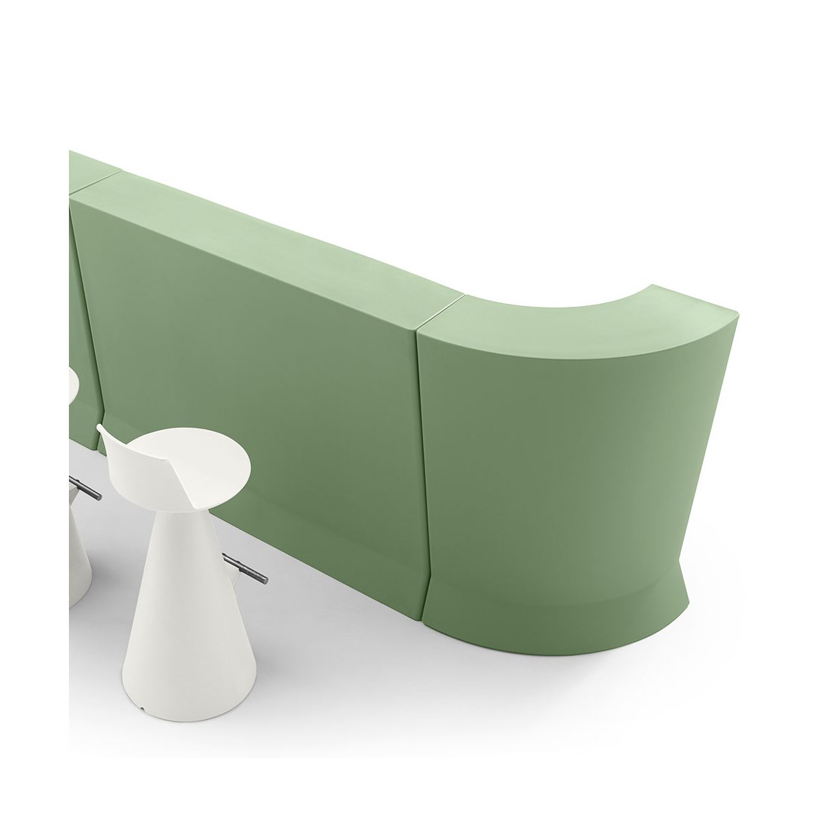 bancone Marvy con elemento lineare ed a angolo colore giada (GDA)