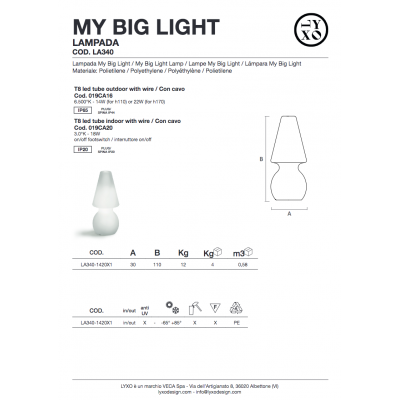 My Big Light -caratteristiche tecniche