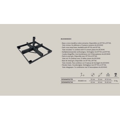 accessori: base a croce metallica maggiorata adatta per zavorre da 40 x 40 prevista per l'ombrellone Palladio Telescopic