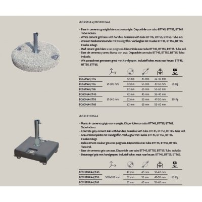 accessori: basi in cemento previste per l'ombrellone Palladio Telescopic