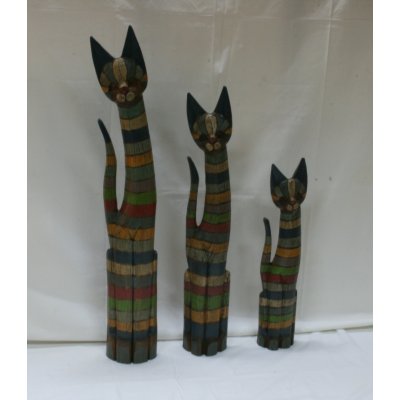 Set 1/3 gatti in legno a righe colorate