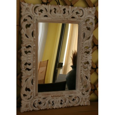 Specchio con cornice in legno colore decapato bianco